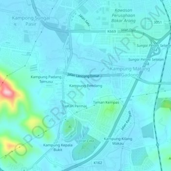 Kampung Rendang topographic map, elevation, terrain