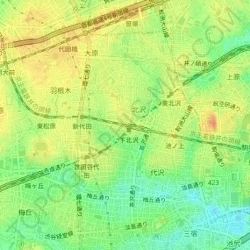 Shimo-Kitazawa topographic map, elevation, terrain