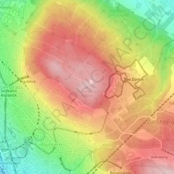 Zürichberg topographic map, elevation, terrain