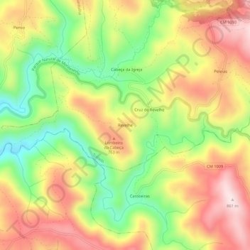 Revelhe topographic map, elevation, terrain