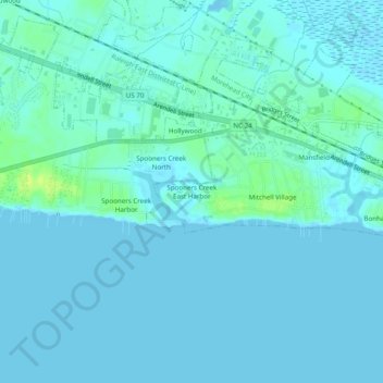 Spooners Creek East Harbor topographic map, elevation, terrain