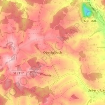 Oberiglbach topographic map, elevation, terrain