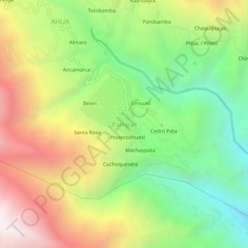 Pampas topographic map, elevation, terrain