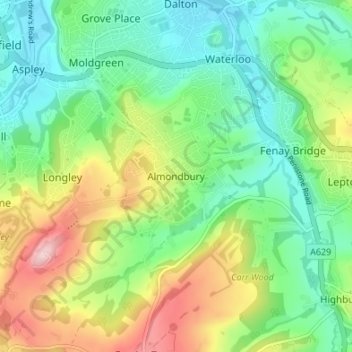 Almondbury topographic map, elevation, terrain