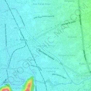 Sawahan Timur topographic map, elevation, terrain