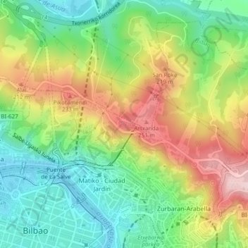 Artxanda topographic map, elevation, terrain