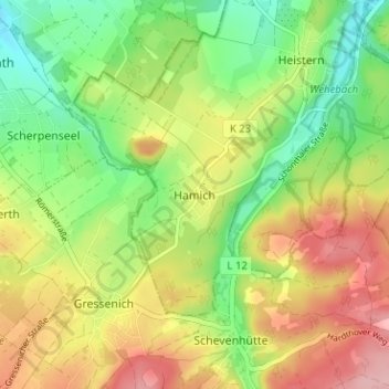 Hamich topographic map, elevation, terrain
