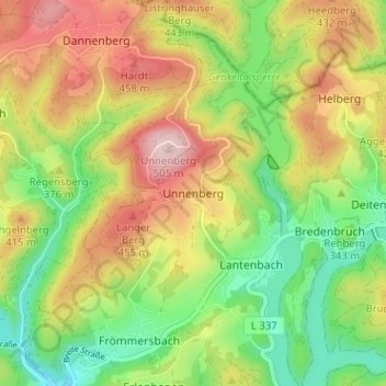 Unnenberg topographic map, elevation, terrain
