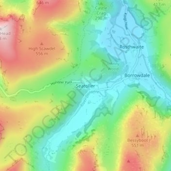 Seatoller topographic map, elevation, terrain