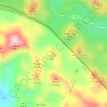 Tršić topographic map, elevation, terrain