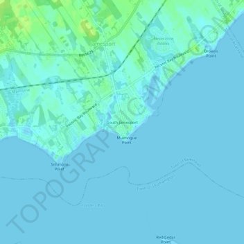 South Jamesport topographic map, elevation, terrain