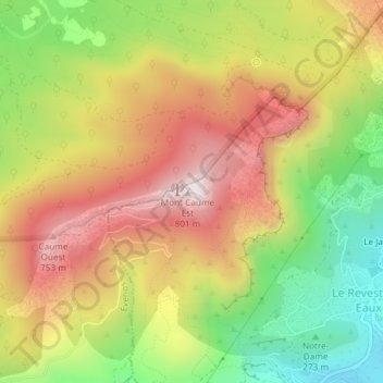 Mont Caume topographic map, elevation, terrain