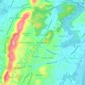 Hillsboro Heights topographic map, elevation, terrain