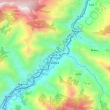 Dhārchula topographic map, elevation, terrain