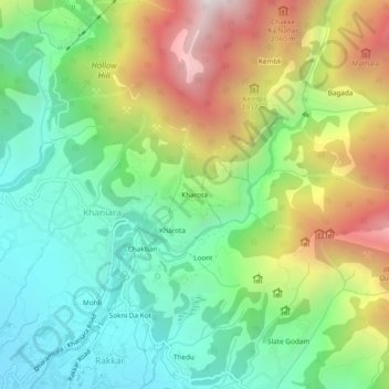 Kharota topographic map, elevation, terrain