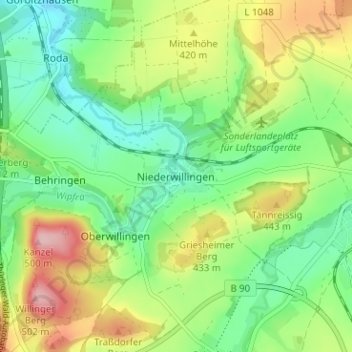 Niederwillingen topographic map, elevation, terrain