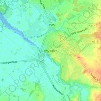 Rhuddlan topographic map, elevation, terrain