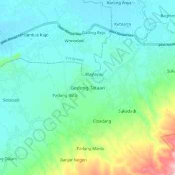 Gedong Tataan topographic map, elevation, terrain