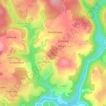Puy Pendu topographic map, elevation, terrain