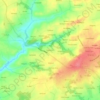 Kerguivian topographic map, elevation, terrain