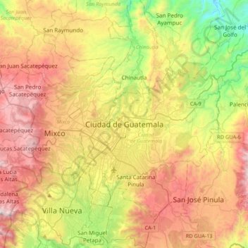 Guatemala-Stadt topographic map, elevation, terrain
