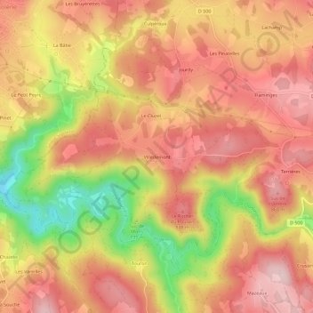 Villedemont topographic map, elevation, terrain