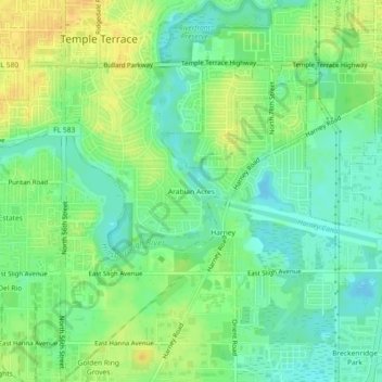 Arabian Acres topographic map, elevation, terrain