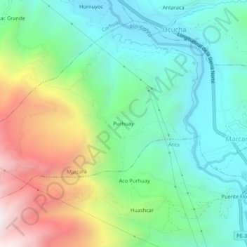 Purhuay topographic map, elevation, terrain