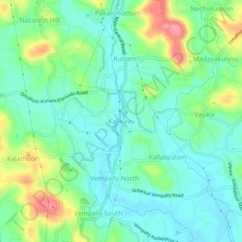 Kalikavu topographic map, elevation, terrain