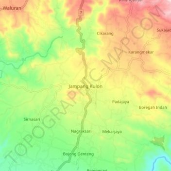 Jampang Kulon topographic map, elevation, terrain