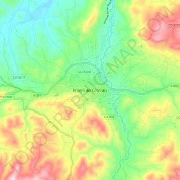 Priego de Córdoba topographic map, elevation, terrain
