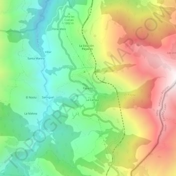 Pajares topographic map, elevation, terrain