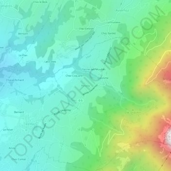 Poussy topographic map, elevation, terrain