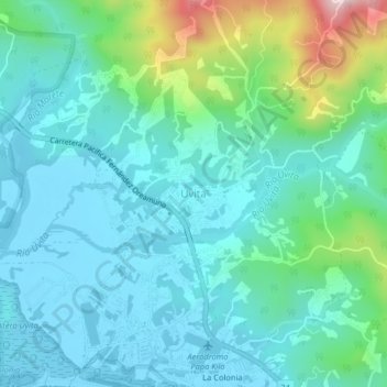 Uvita topographic map, elevation, terrain