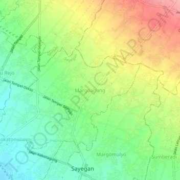 Margoagung topographic map, elevation, terrain