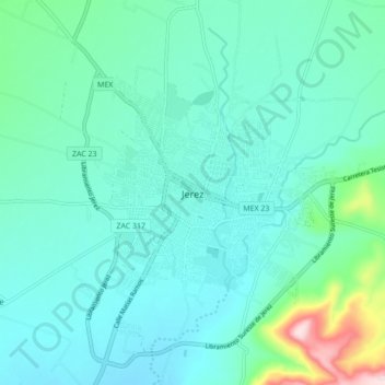 Jerez topographic map, elevation, terrain