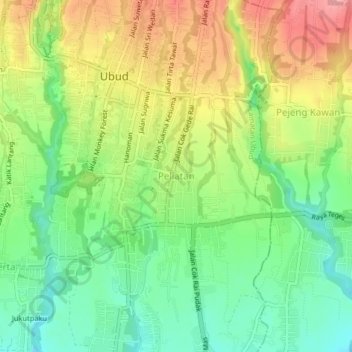 Peliatan topographic map, elevation, terrain