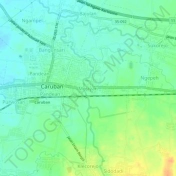 Mejayan topographic map, elevation, terrain