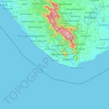 Kanyakumari topographic map, elevation, terrain