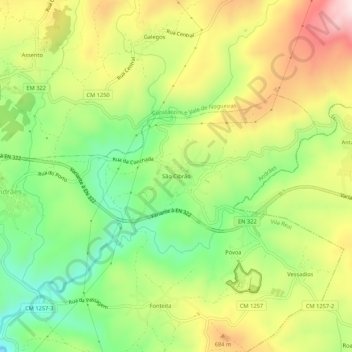 São Cibrão topographic map, elevation, terrain