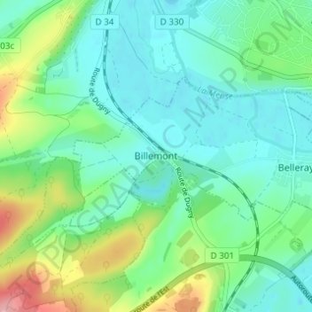 Billemont topographic map, elevation, terrain
