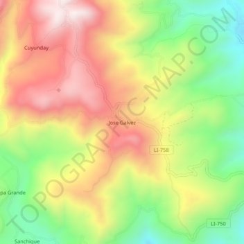 Jose Galvez topographic map, elevation, terrain