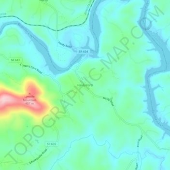 Hardy Ford topographic map, elevation, terrain
