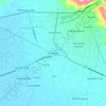 Punata topographic map, elevation, terrain