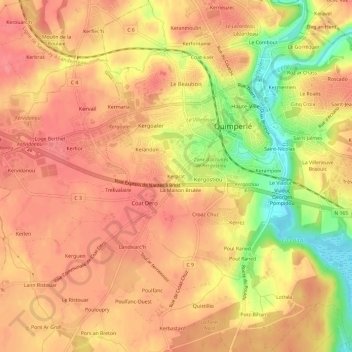 Kerprat topographic map, elevation, terrain