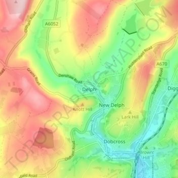Delph topographic map, elevation, terrain