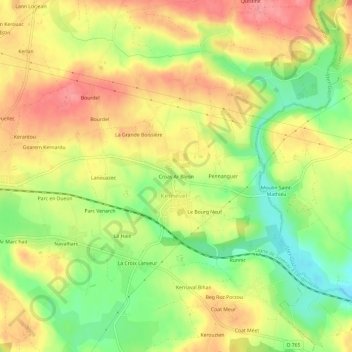 Croas Ar Bleon topographic map, elevation, terrain