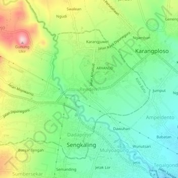 Pendem topographic map, elevation, terrain