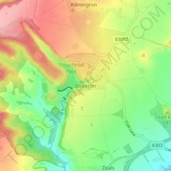 Stourton topographic map, elevation, terrain