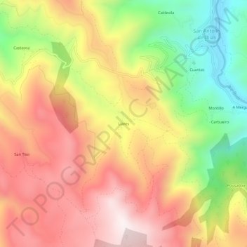 Liares topographic map, elevation, terrain